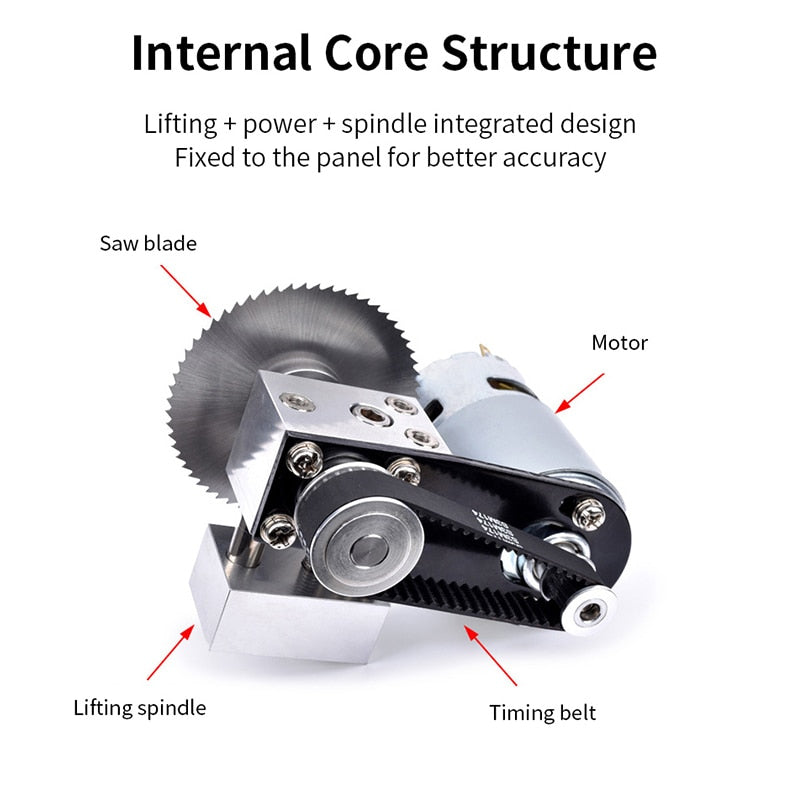 Multifunction Mini Table Saw Electric Small Bench Saw DIY Hobby Model Crafts Cutting Tool 775 Motor DC12V-24V Liftable Saw