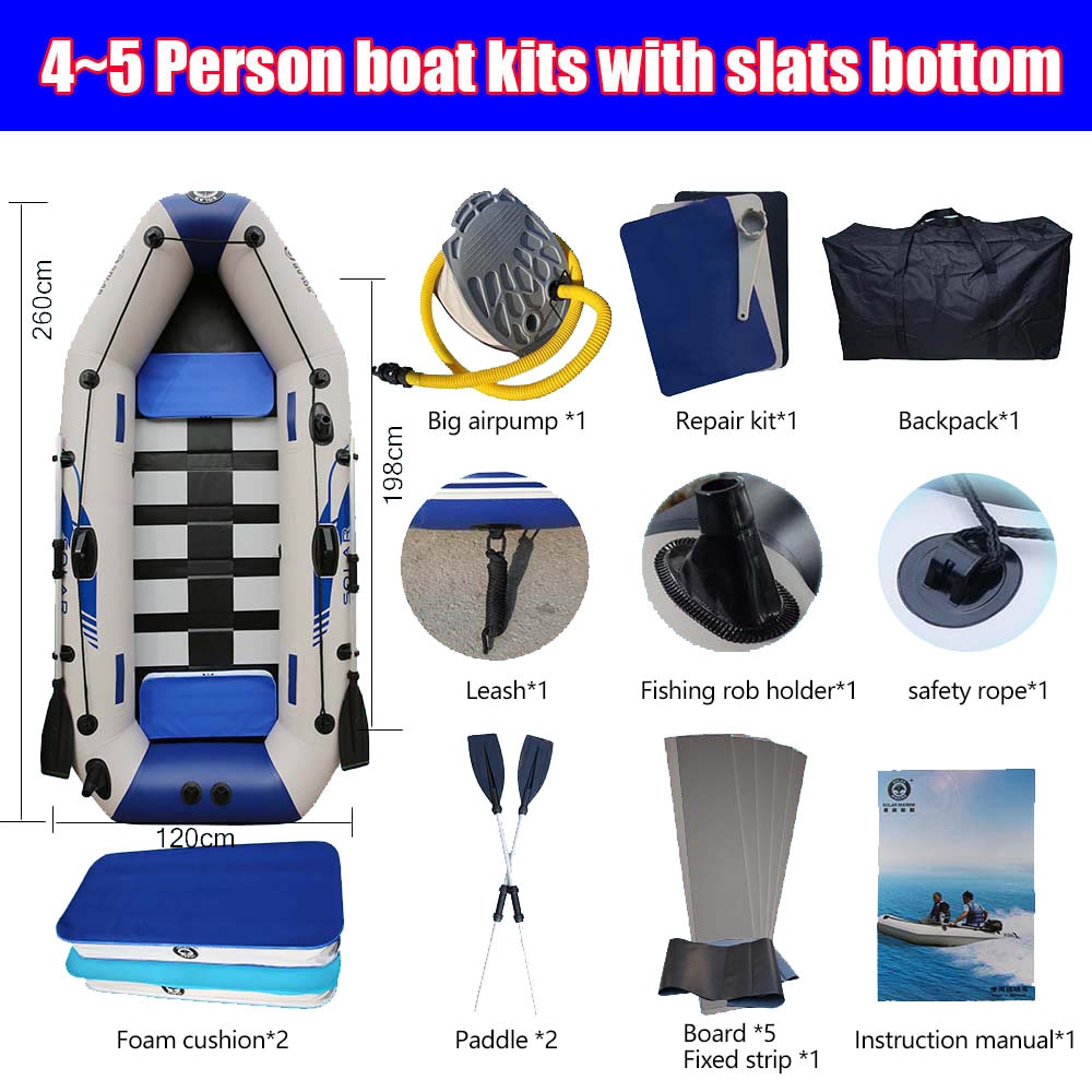 PVC Inflatable Boat 3 Layer Inflatable Fishing Boats Laminated Wear-Resistant Kayak Boats for 2-6 Person Kayak Rowing Canoe