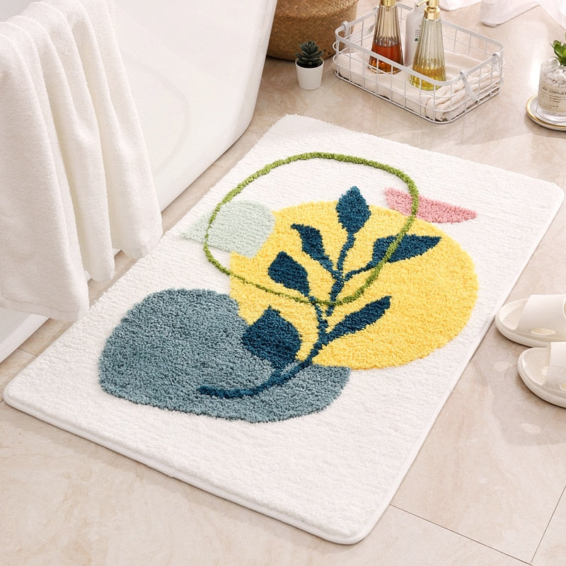 Inyahome Leaves Microfiber Polyester Bath Mat Non-Slip Shower Accent Rug for Master Guest and Kids' Bathroom Entryway Home Decor