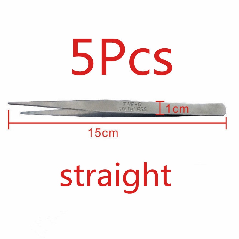 5 Pcs Industrial Tweezers Anti-static Curved Straight Tip Stainless Tweezer For Electronics Repair Sewing Machine Thread Take-up