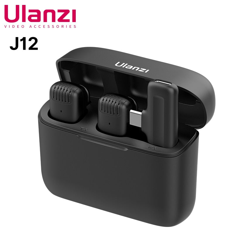 Ulanzi J12 Wireless Lavalier Microphone System Audio Video Voice Recording Mic for iPhone Android Mobile Phone Laptop PC Live