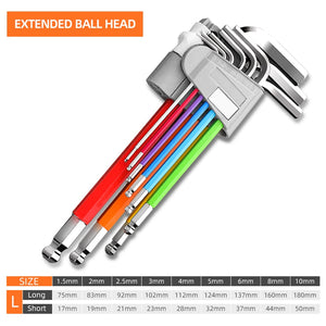 GREENER Allen Key Set 9pcs Set Hexagon Spanner Universal Hex Wrench Screwdriver 6 Angle Six-Lens Ball Keys Color Hand Tools