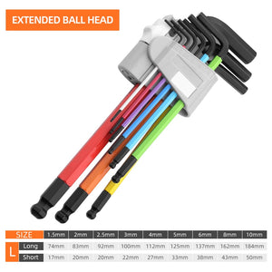 GREENER Allen Key Set 9pcs Set Hexagon Spanner Universal Hex Wrench Screwdriver 6 Angle Six-Lens Ball Keys Color Hand Tools