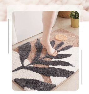 Inyahome Leaves Microfiber Polyester Bath Mat Non-Slip Shower Accent Rug for Master Guest and Kids' Bathroom Entryway Home Decor