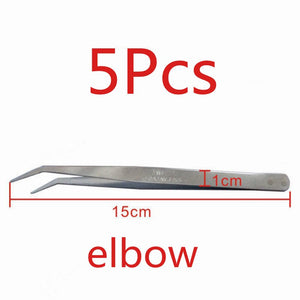 5 Pcs Industrial Tweezers Anti-static Curved Straight Tip Stainless Tweezer For Electronics Repair Sewing Machine Thread Take-up