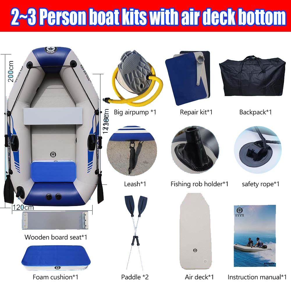 PVC Inflatable Boat 3 Layer Inflatable Fishing Boats Laminated Wear-Resistant Kayak Boats for 2-6 Person Kayak Rowing Canoe