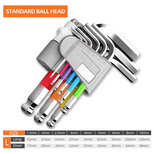 GREENER Allen Key Set 9pcs Set Hexagon Spanner Universal Hex Wrench Screwdriver 6 Angle Six-Lens Ball Keys Color Hand Tools