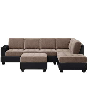 Modern Sectional Sofa with Reversible Chaise, L Shaped  Couch Set with Storage Ottoman and Two Cup Holders