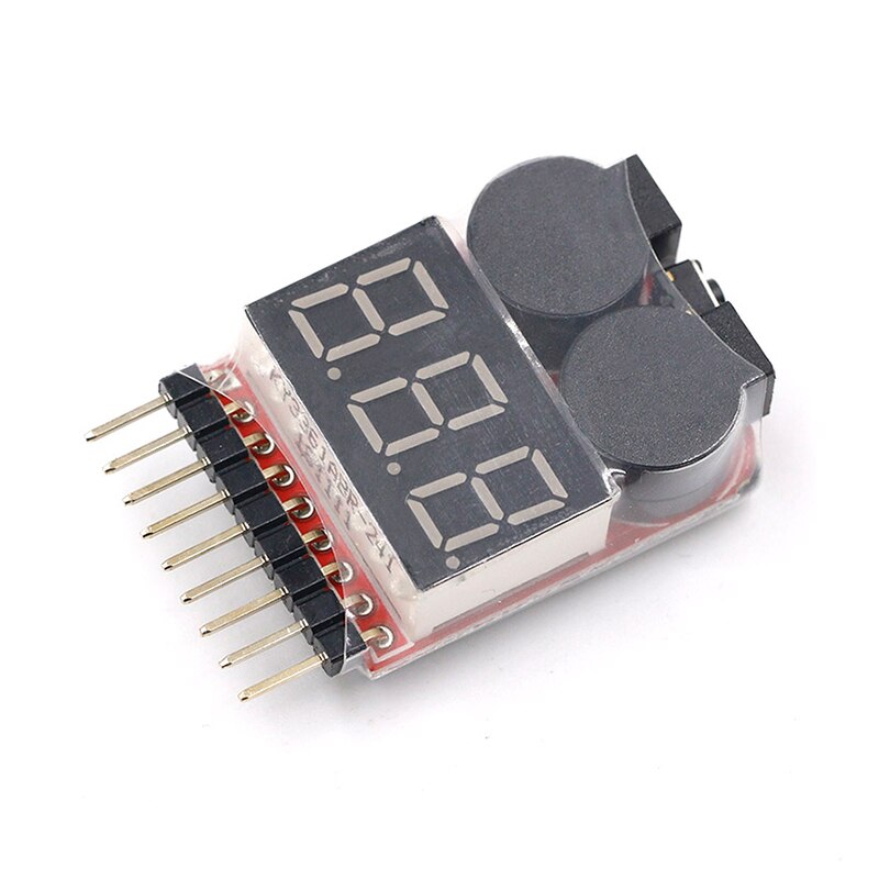 New 1-8S Lipo Li-ion Fe Battery Voltage 2IN1 Indicator Tester Low Voltage Buzzer Alarm For RC Car Boat LED 3.7-30V Dual Speaker