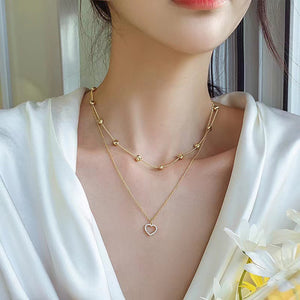 SUMENG 2022 New Gold Color Double Layer Heart Necklace Zircon For Women Clavicle Chain Elegant Charm Wedding Pendant Jewelry